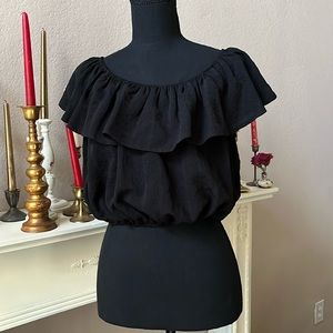 * Kimchi Blue black ruffled crop top